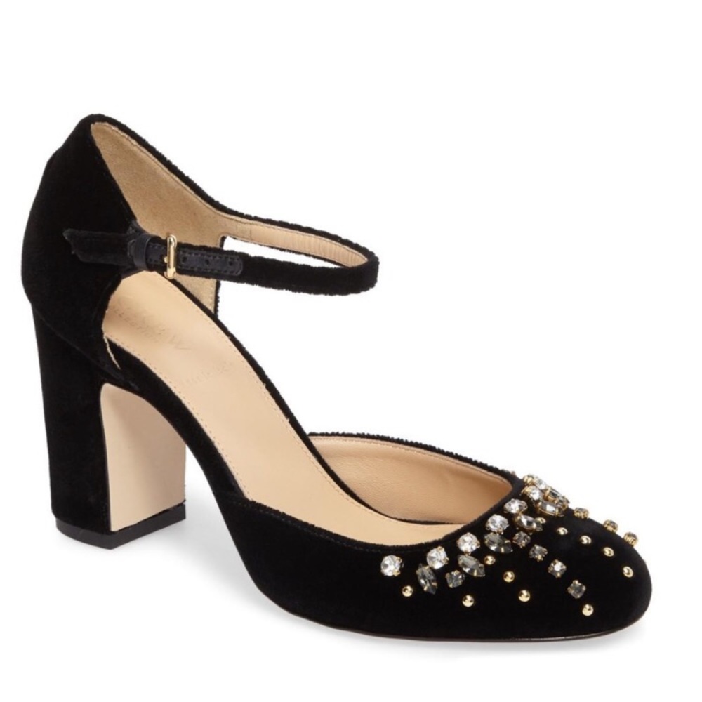 J. Crew Collection Black Velvet Mary Jane Jewel Embellished Pumps, 7.5